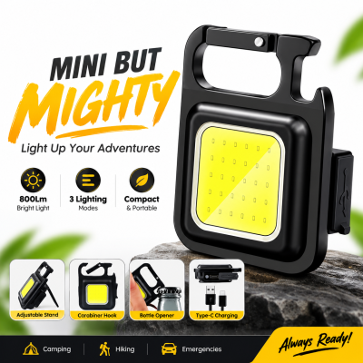 GEBSKIB 800 Lumen COB LED Keychain Work Light – Ultra-Bright Portable Mini Flashlight with 3 Lighting Modes, Magnetic Suction, Bottle Opener & Type-C Rechargeable Aluminum Design